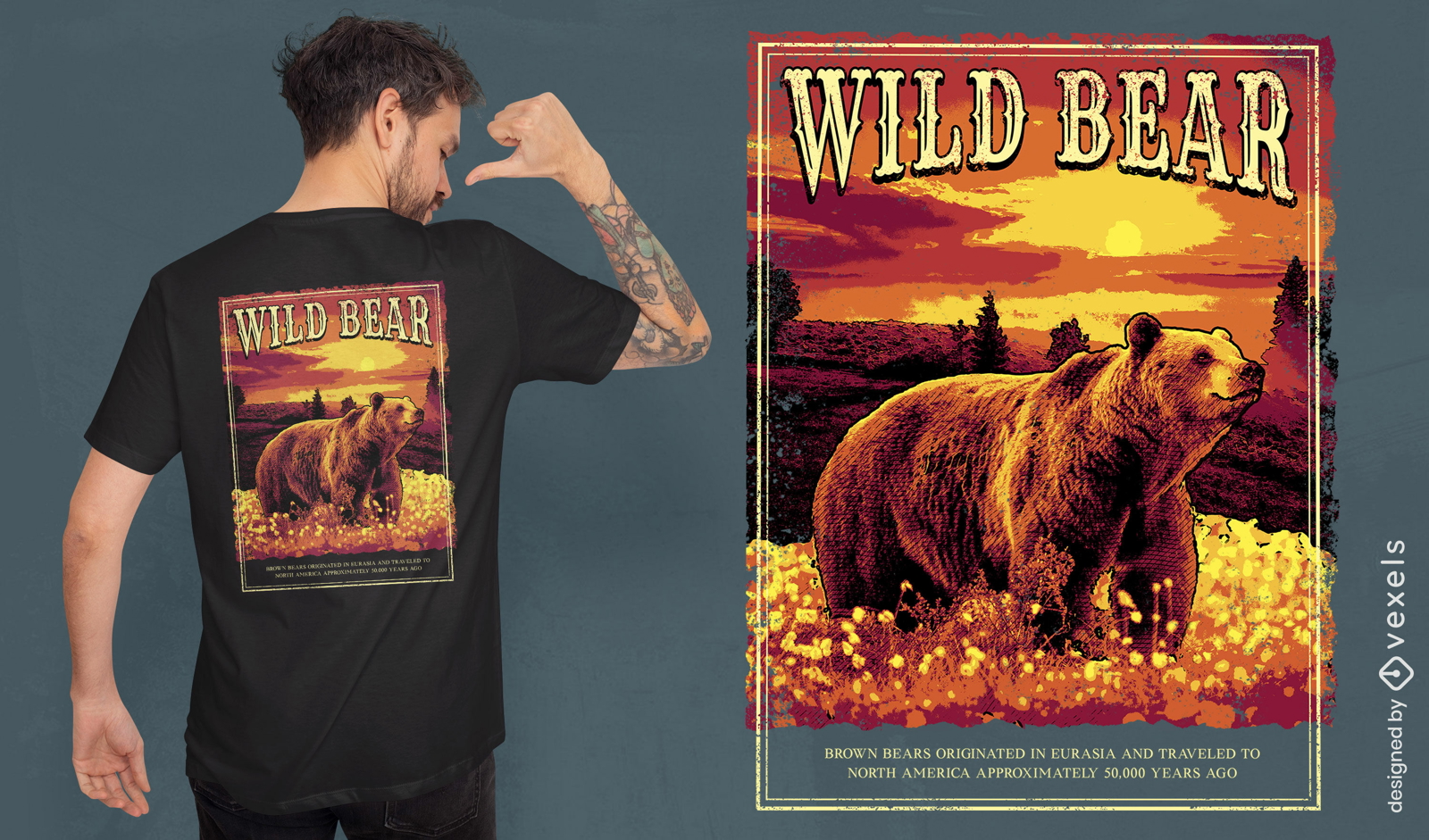 Diseño de camiseta psd de bosque de osos salvajes