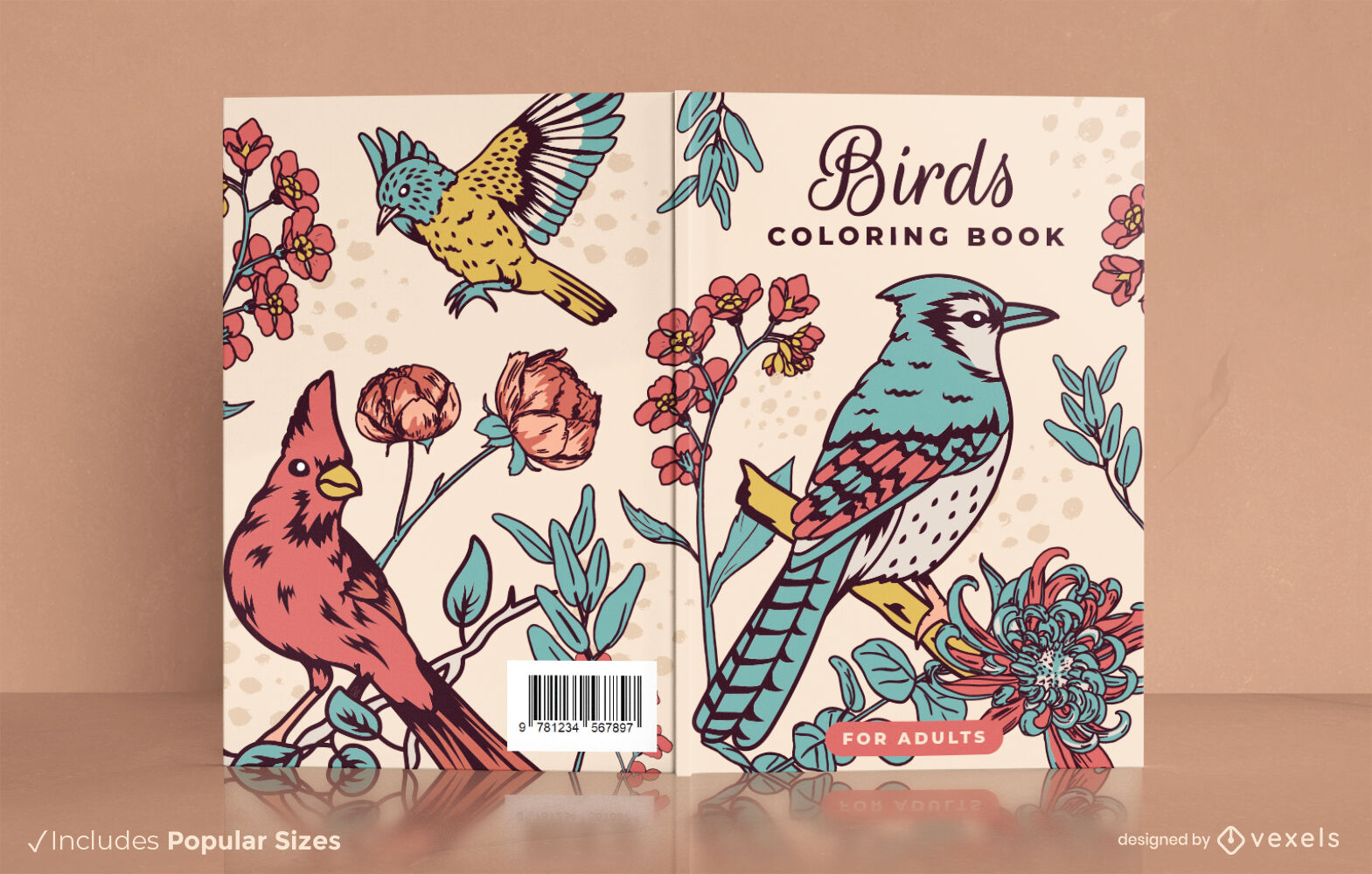 Hermoso diseño de portada de libro para colorear de pájaros