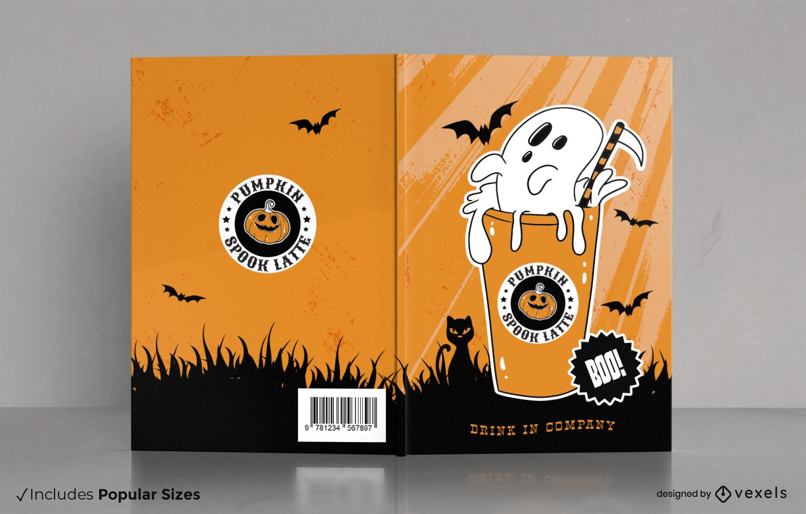 Fantasma no design de capa de livro de desenho animado retrô de bebida