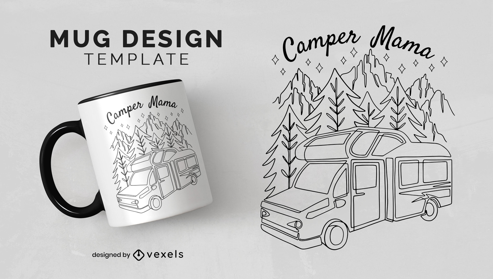 RV camper en diseño de plantilla de taza de bosque