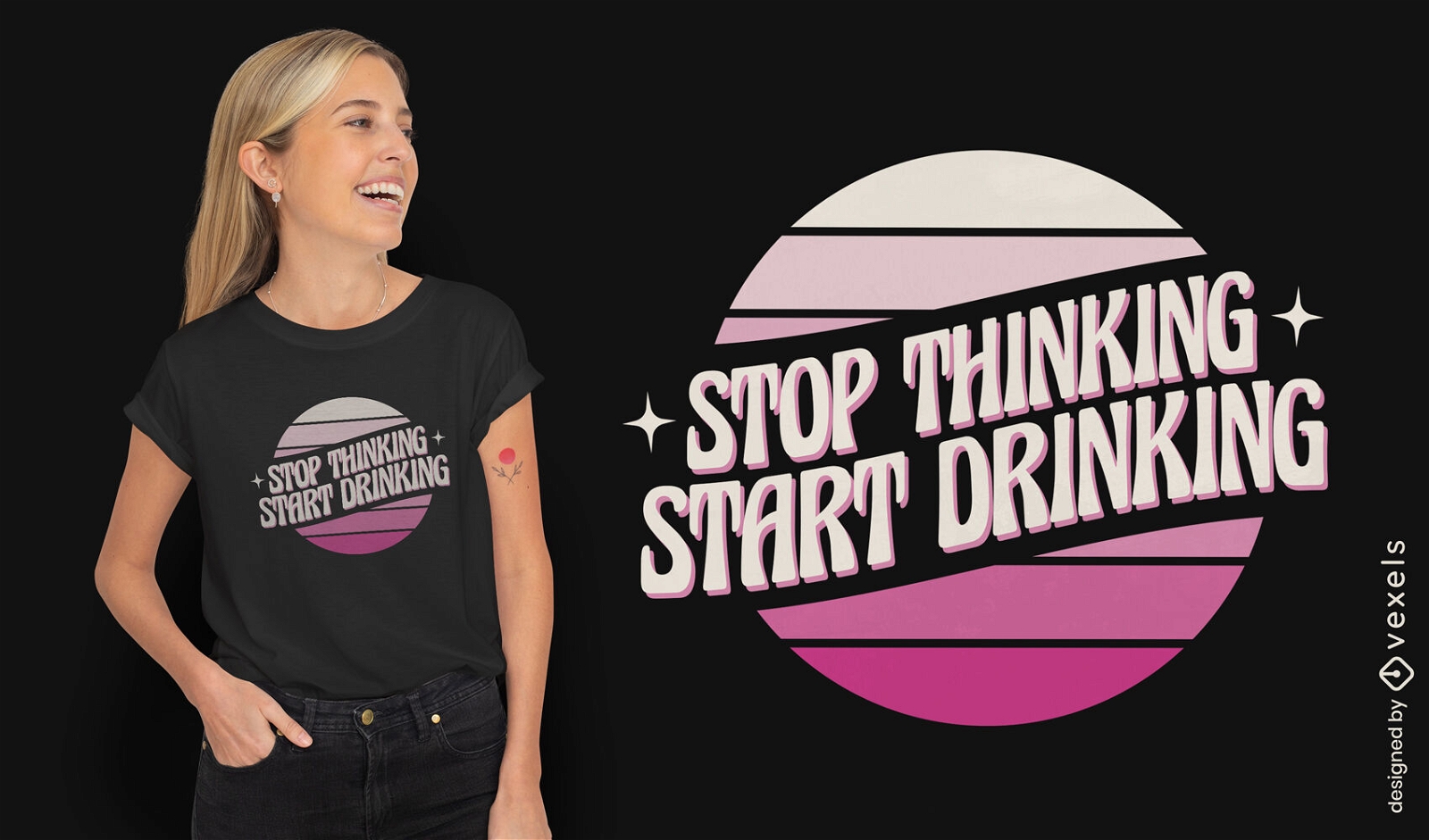 Hör auf zu denken, fang an, T-Shirt-Design zu trinken