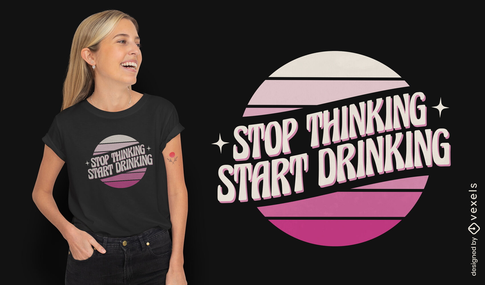 Hör auf zu denken, fang an, T-Shirt-Design zu trinken