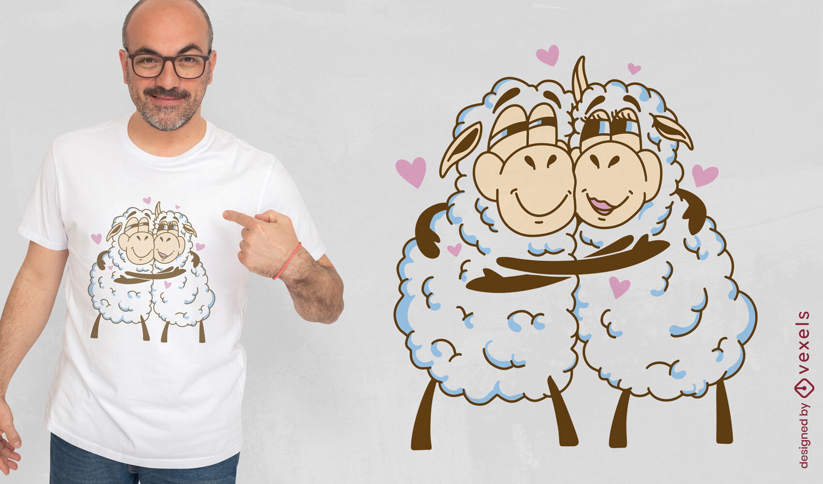 Animais de ovelhas de desenho animado abraçando design de camiseta