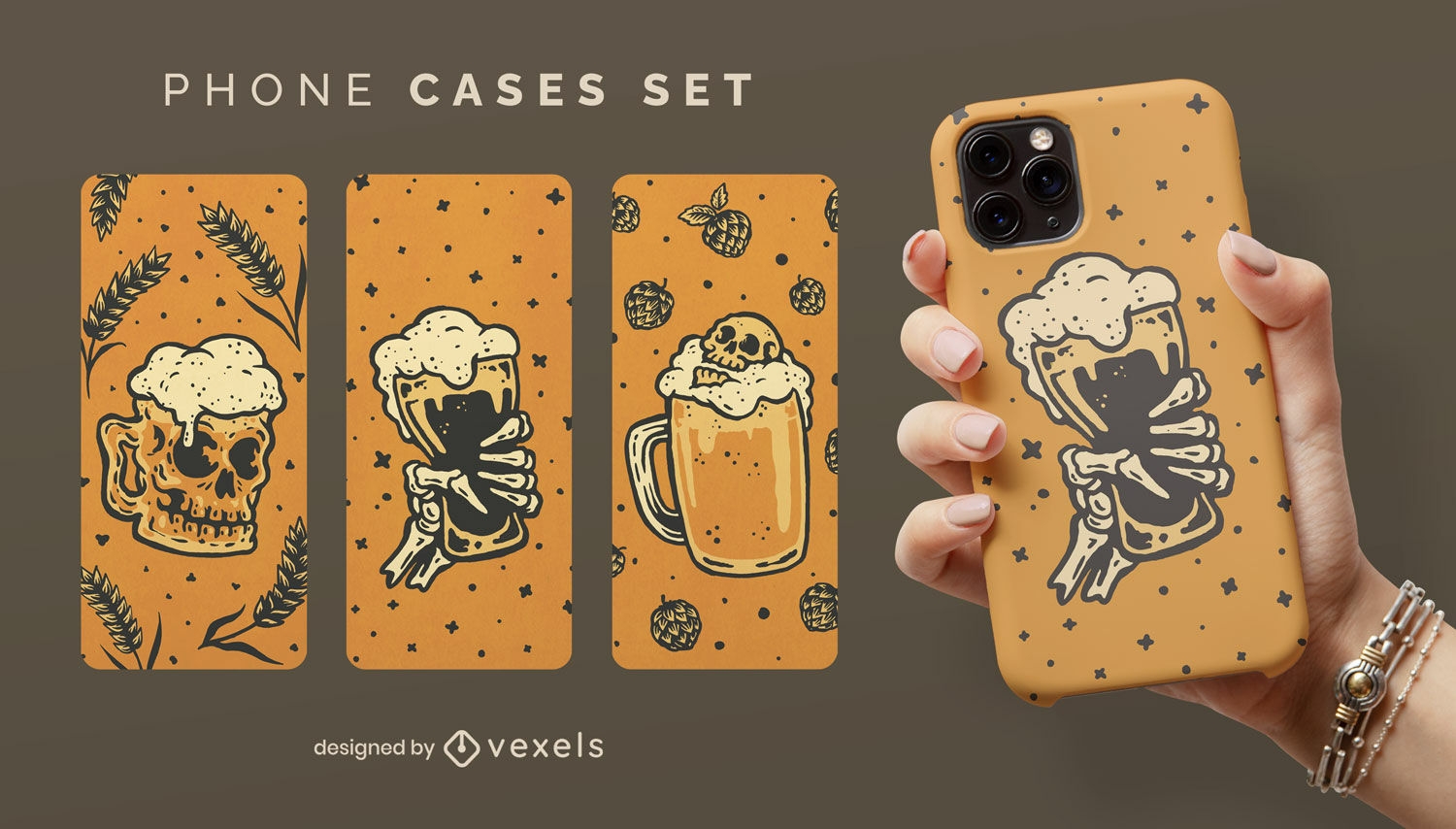 Conjunto de capas de telefone de cerveja Oktoberfest esqueletos