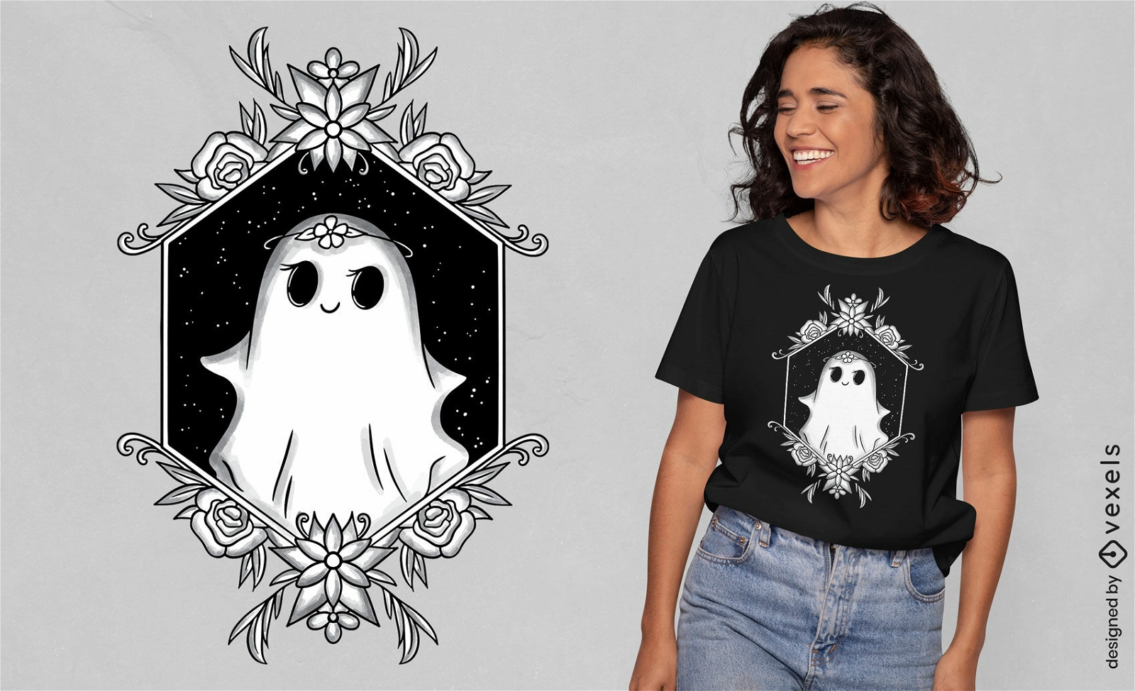 Ghost with floral decoration t-shirt design
