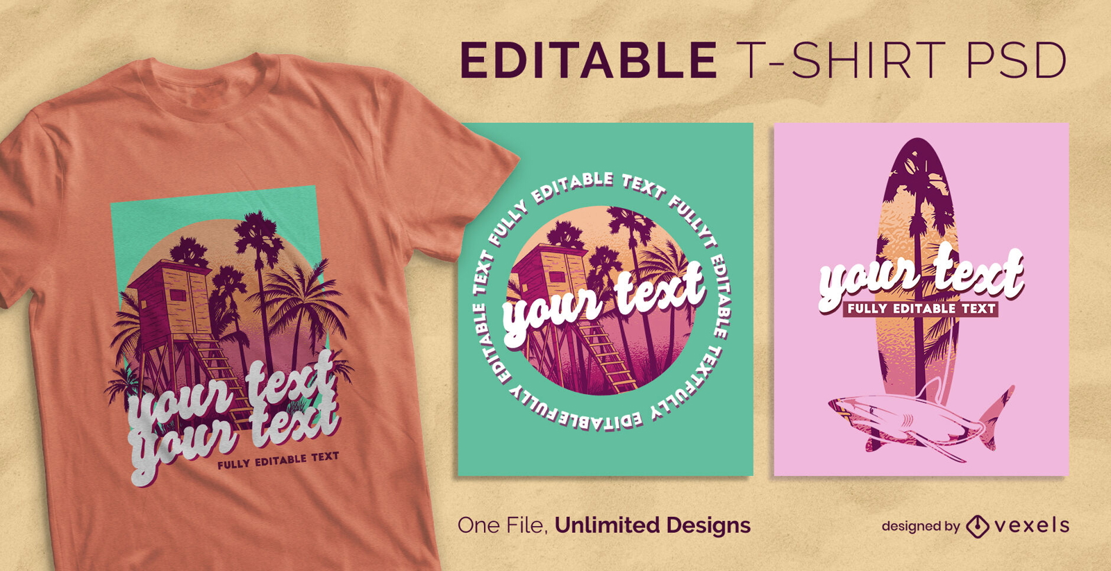 Surfing retro summer scalable t-shirt psd