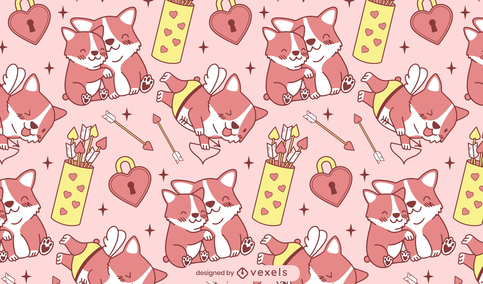 Diseño de patrón de amor de cupido corgi