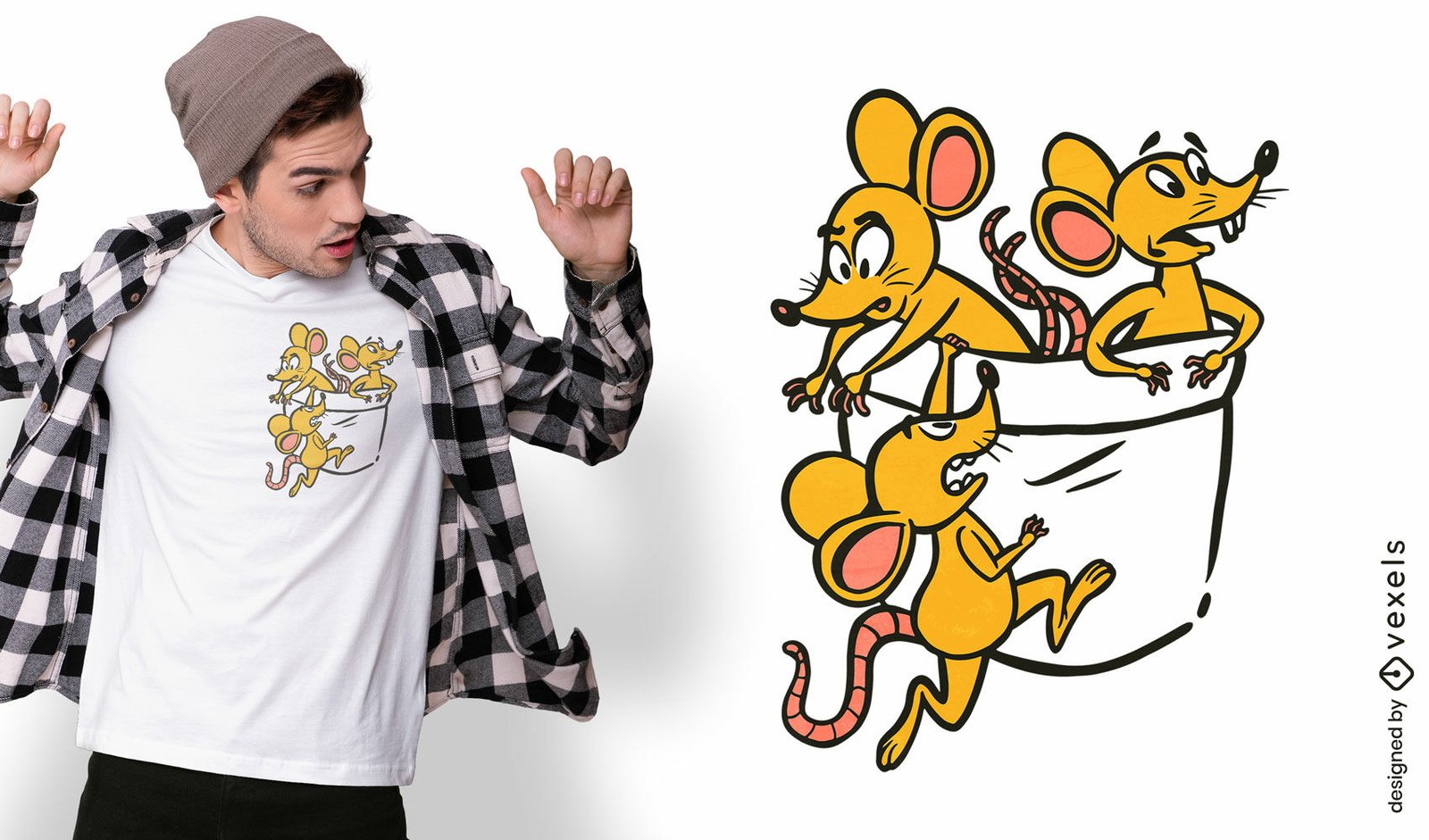 Cartoon mice on shirt pocket t-shirt design