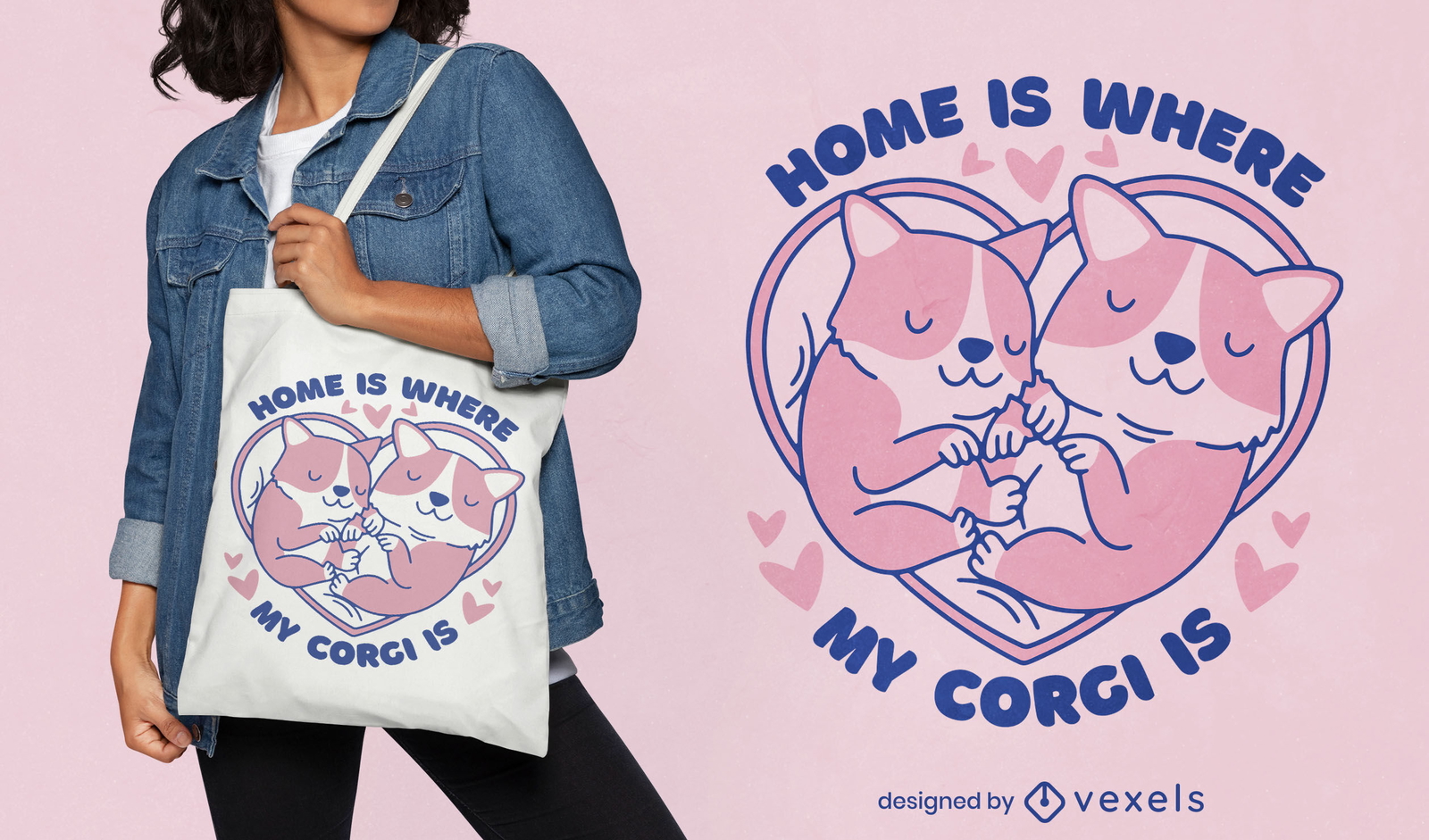 Diseño de bolsa de asas con cita casera de corazón Corgi