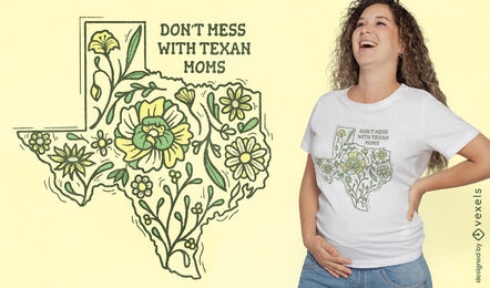 Mapa do Texas com design de camiseta de flores
