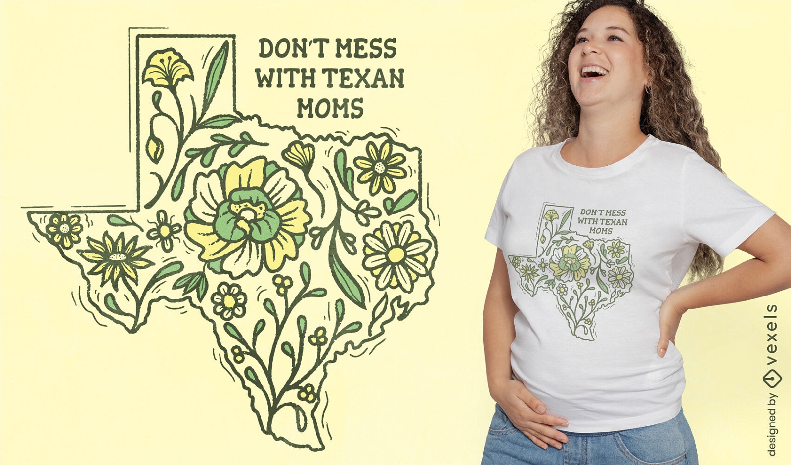 Mapa de Texas con diseño de camiseta de flores.