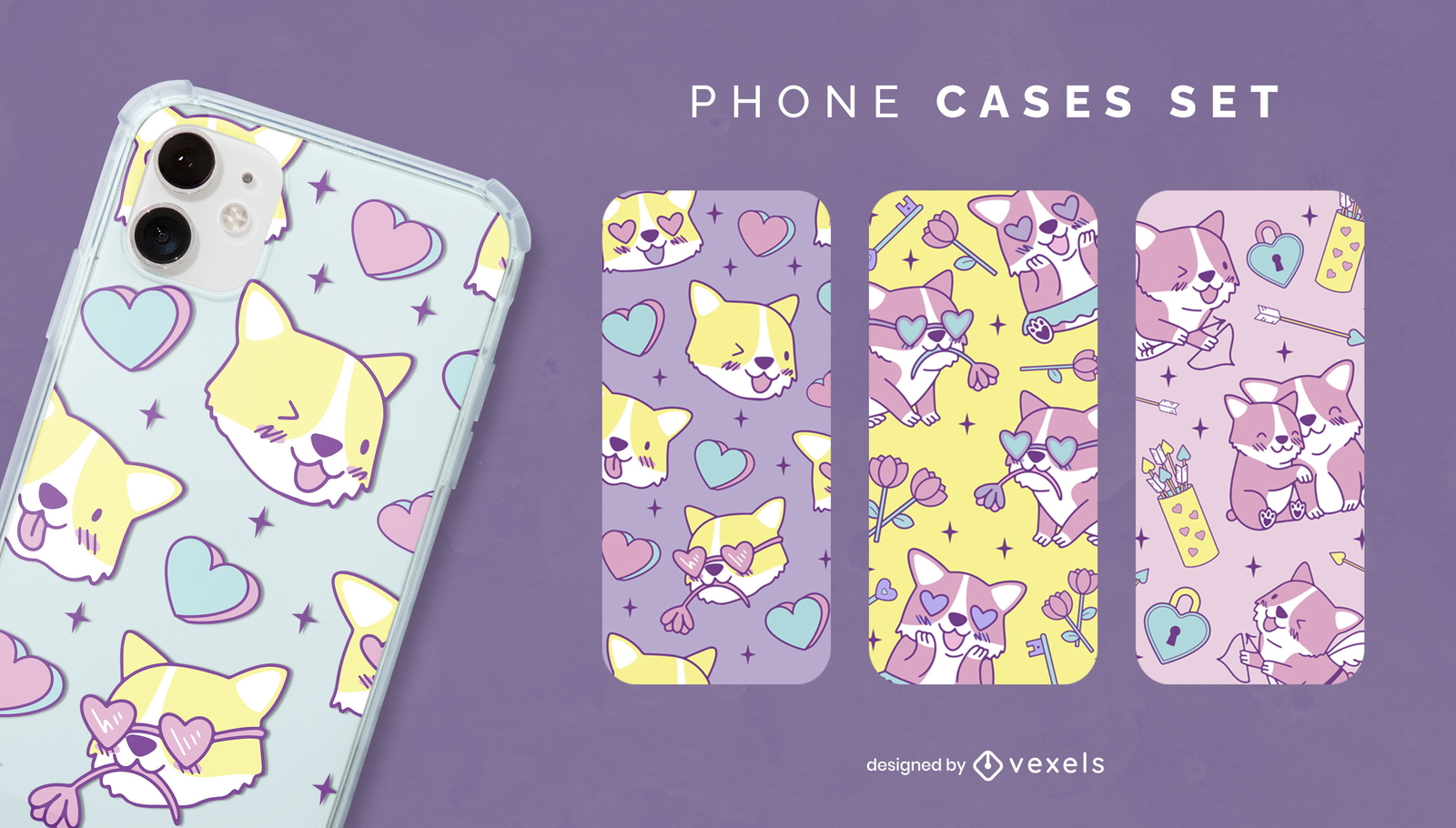 Lindo set de fundas para teléfono con perros corgi