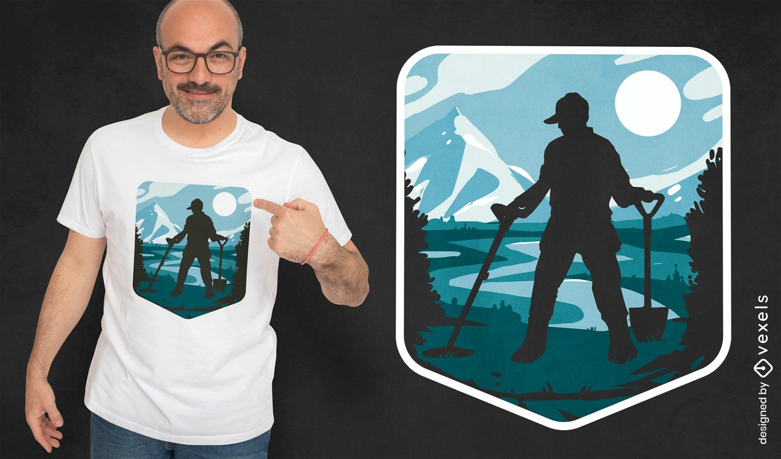 Mann mit Metalldetektor-Silhouette-T-Shirt-Design