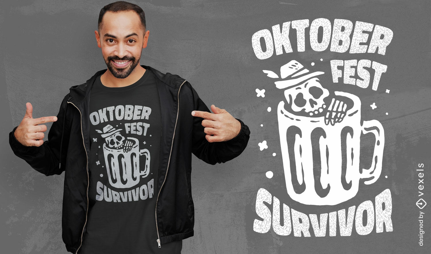 Design de camiseta de esqueleto de sobrevivente da Oktoberfest