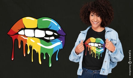 Diseño de camiseta colorida de labios de arco iris.
