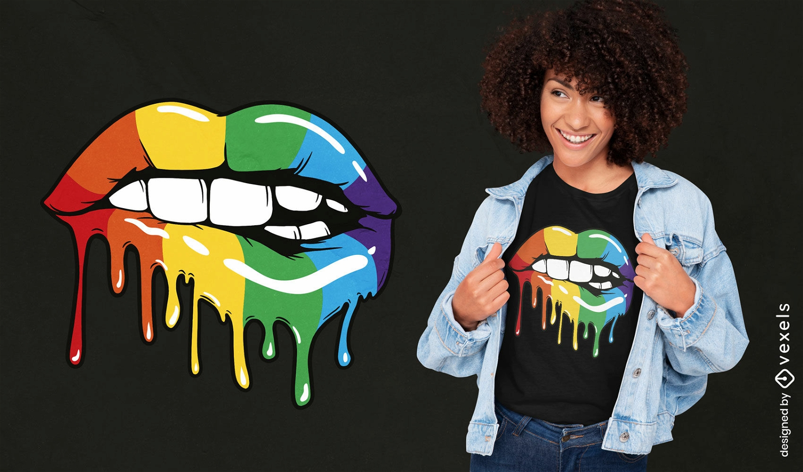 Buntes T-Shirt-Design der Regenbogenlippen