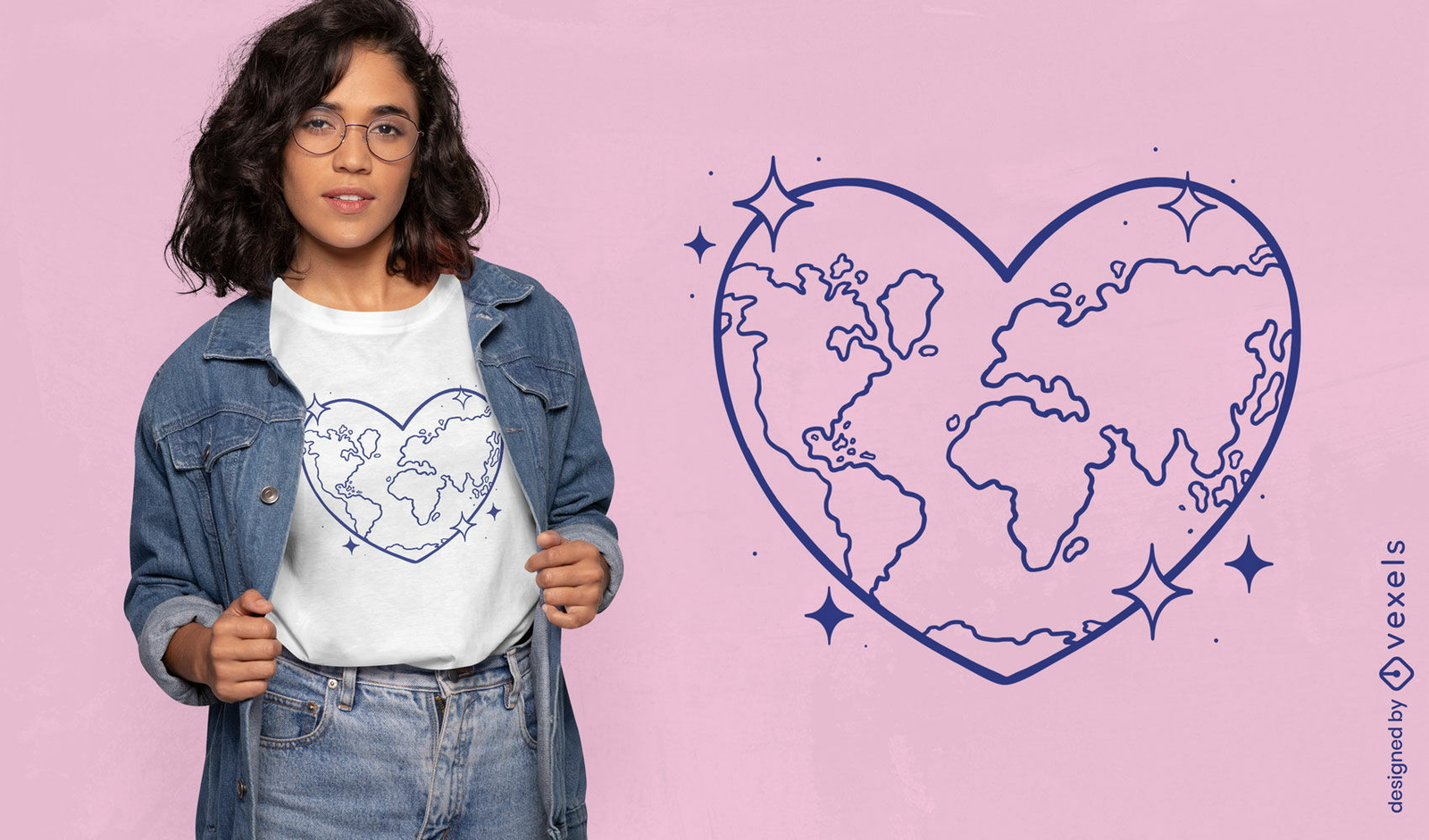 La tierra tiene forma de diseño de camiseta de corazón.