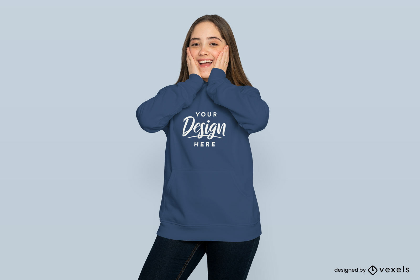 Surprised teenage girl hoodie mockup