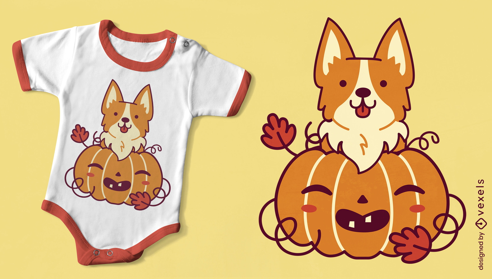 Animal de cachorro corgi com design de camiseta de abóbora