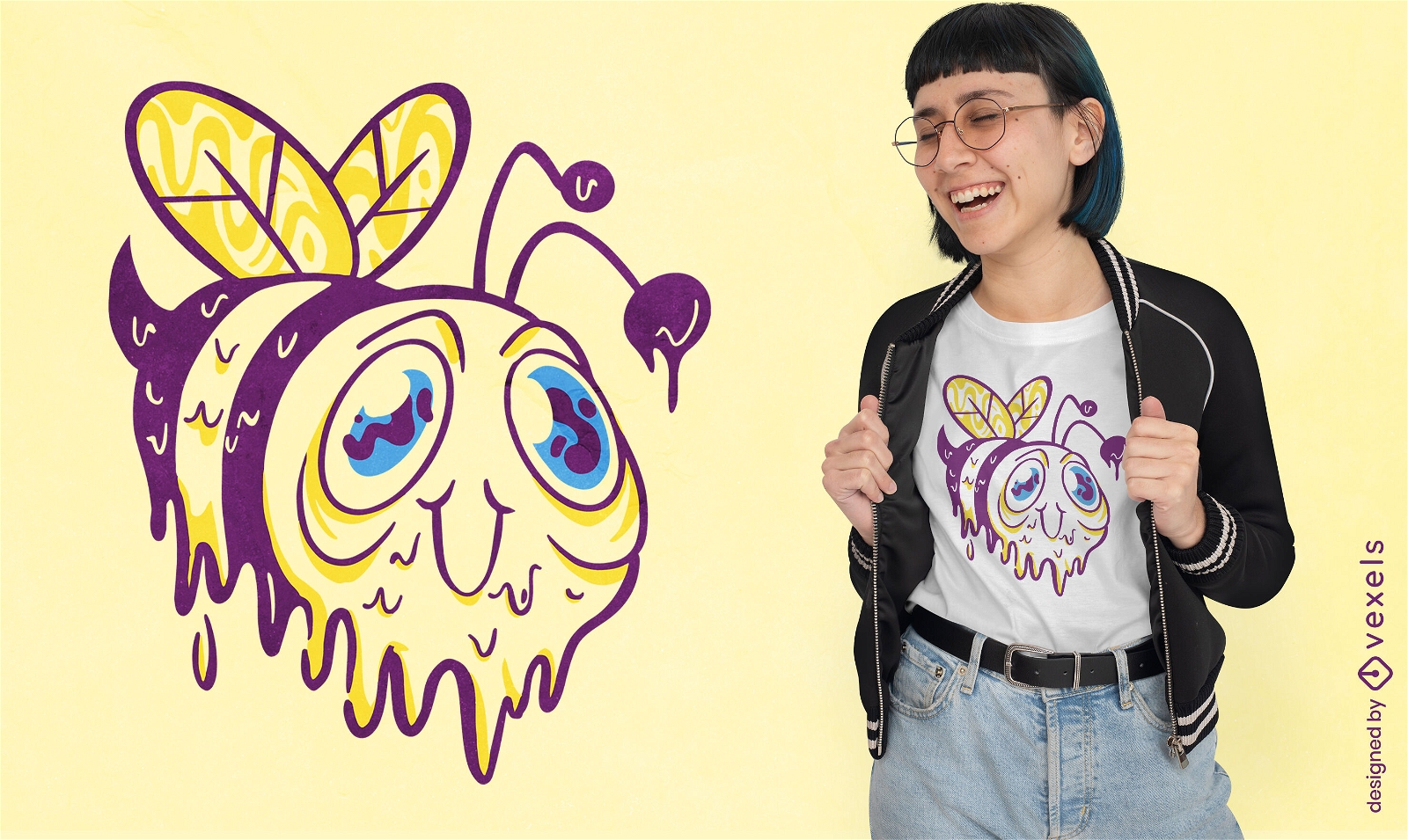 Design de camiseta de desenho animado de abelha Trippy