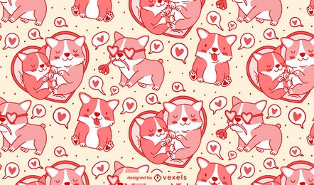 Corgi dogs and hearts tileable pattern design