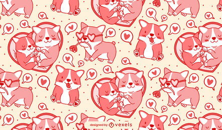 Corgi perros y corazones diseño de patrones enlosables