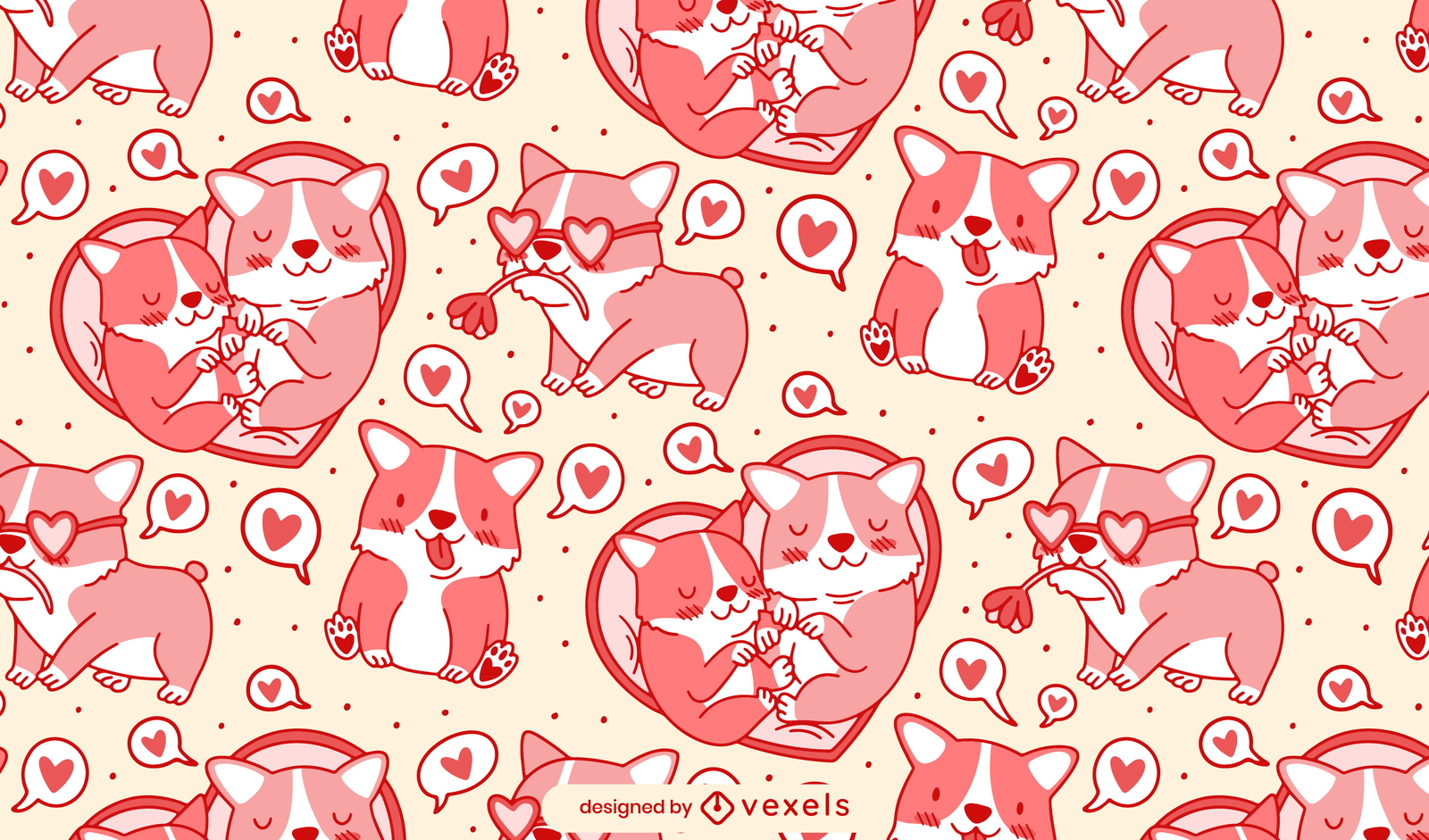 Corgi perros y corazones diseño de patrones enlosables