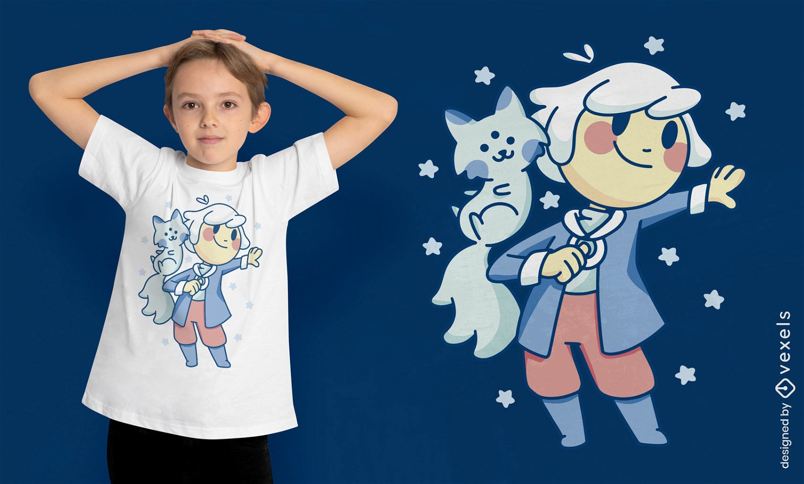Criança com design de camiseta de gato mágico