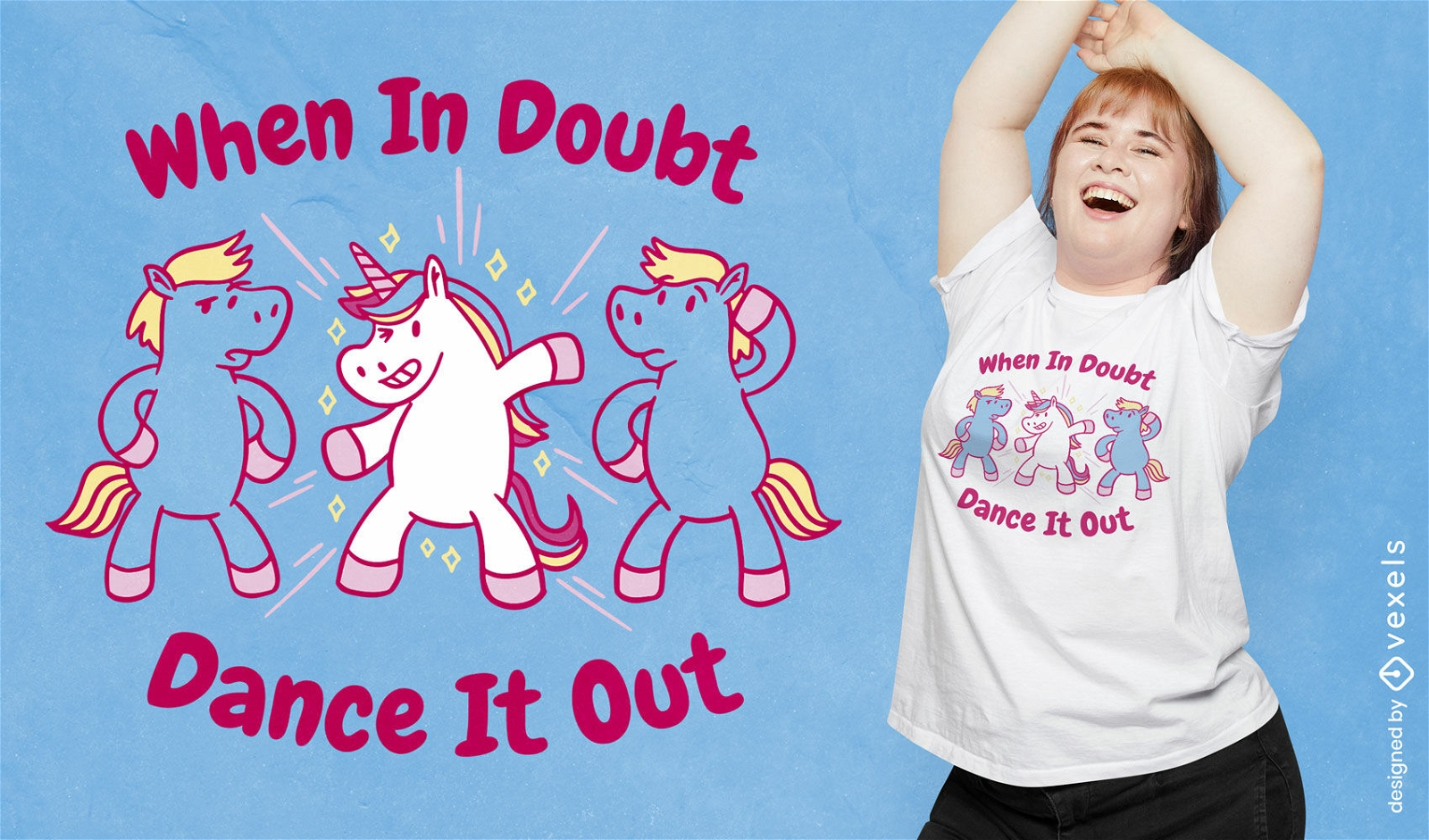 Diseño de camiseta con cita de unicornios bailando
