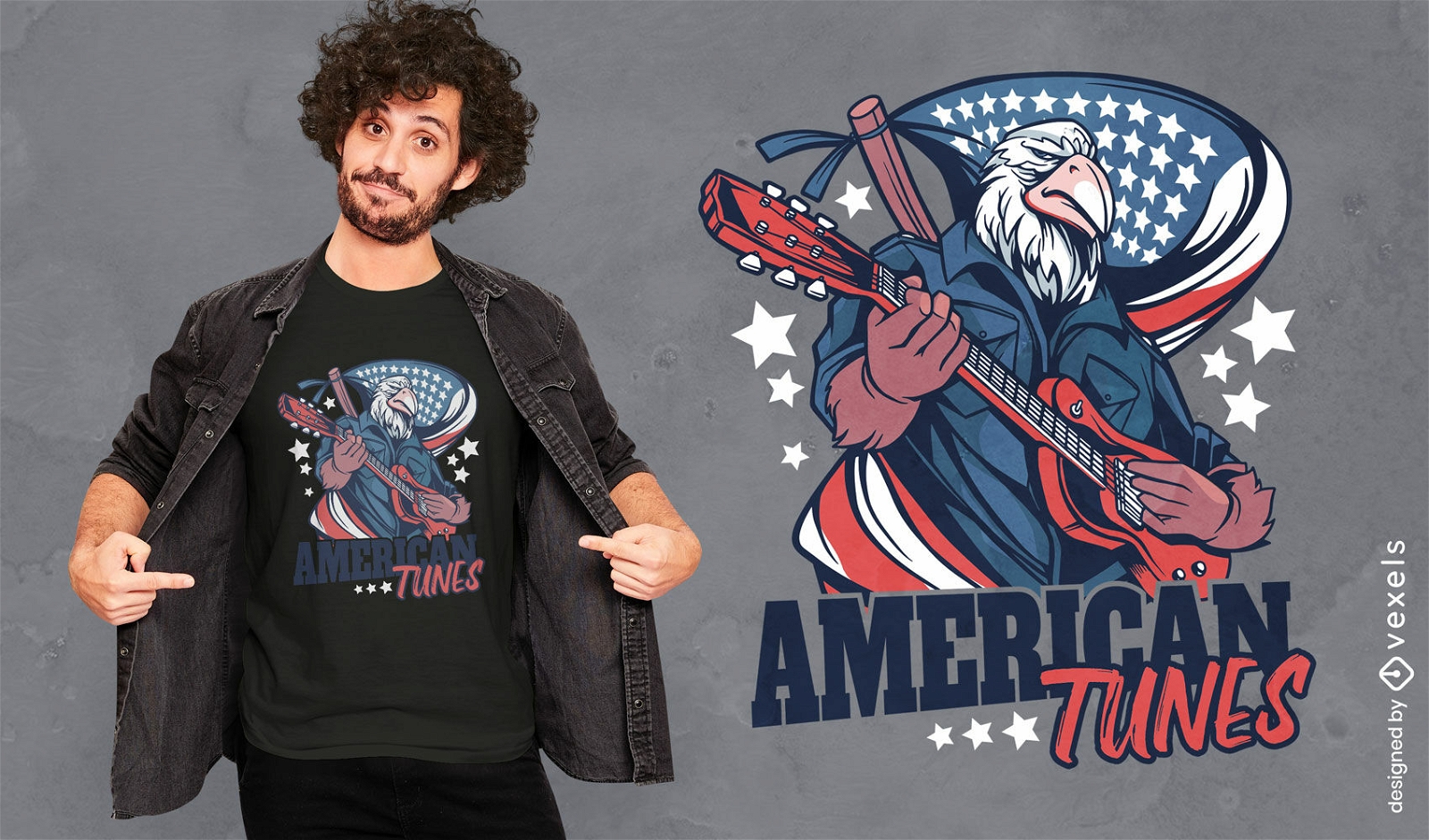 Águila con diseño de camiseta americana de guitarra.