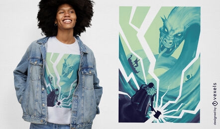 Episches T-Shirt-Design für Wikinger und Monster