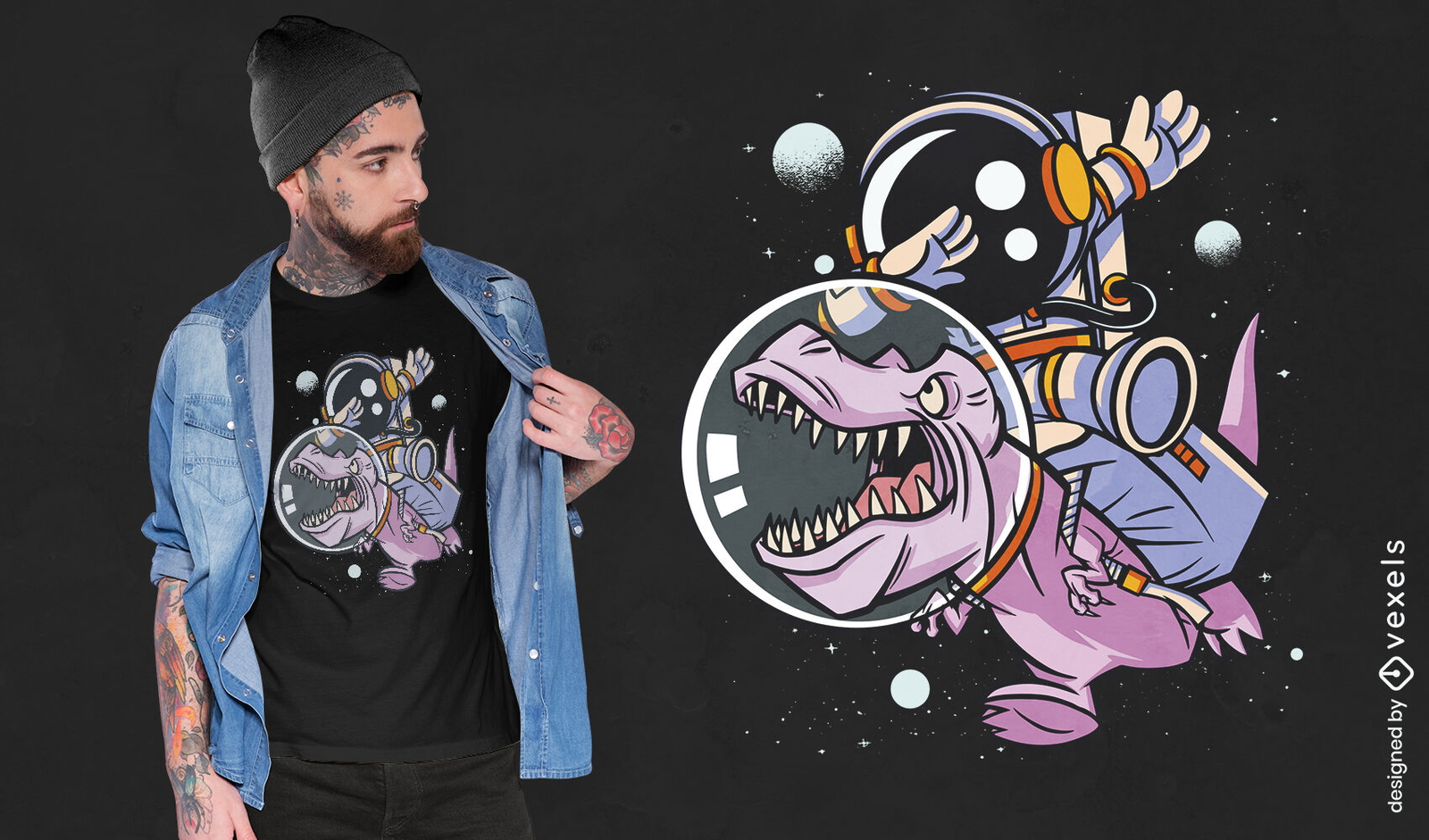 Astronauta frotando el diseño de la camiseta t-rex