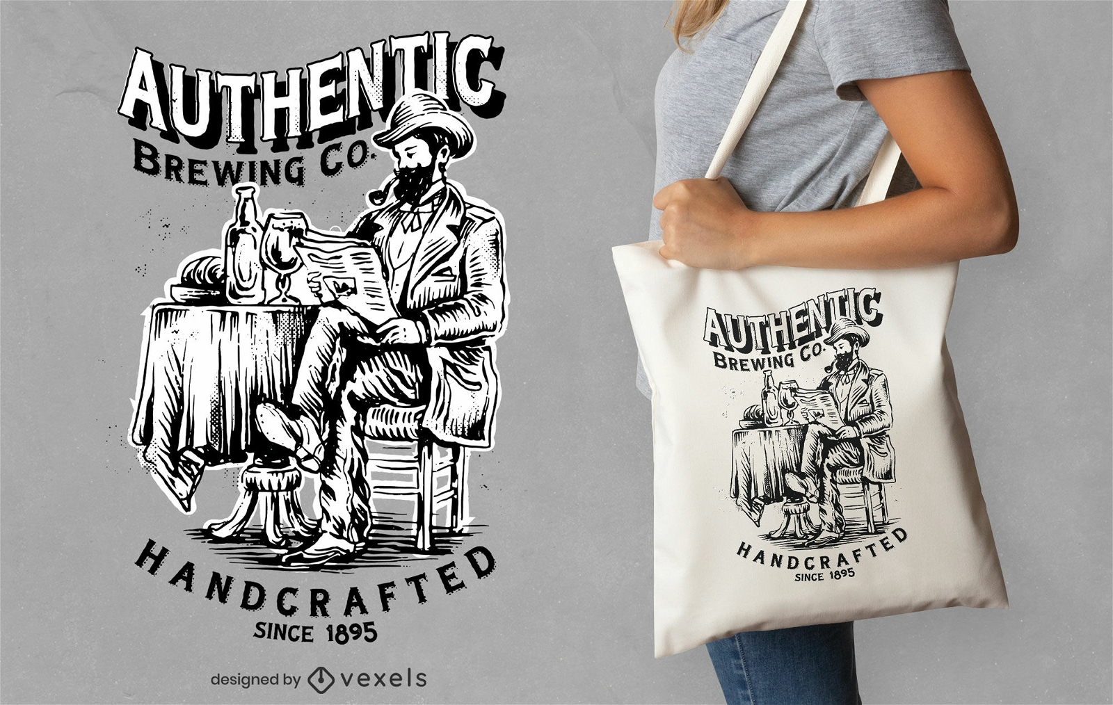 Vintage beer brewing tote bag design