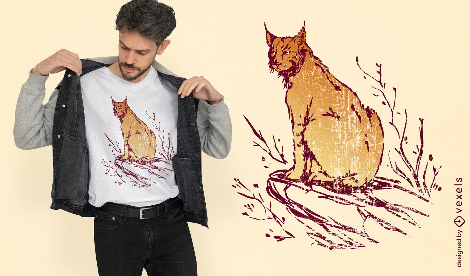 Design de camiseta de ilustração de animais selvagens lince