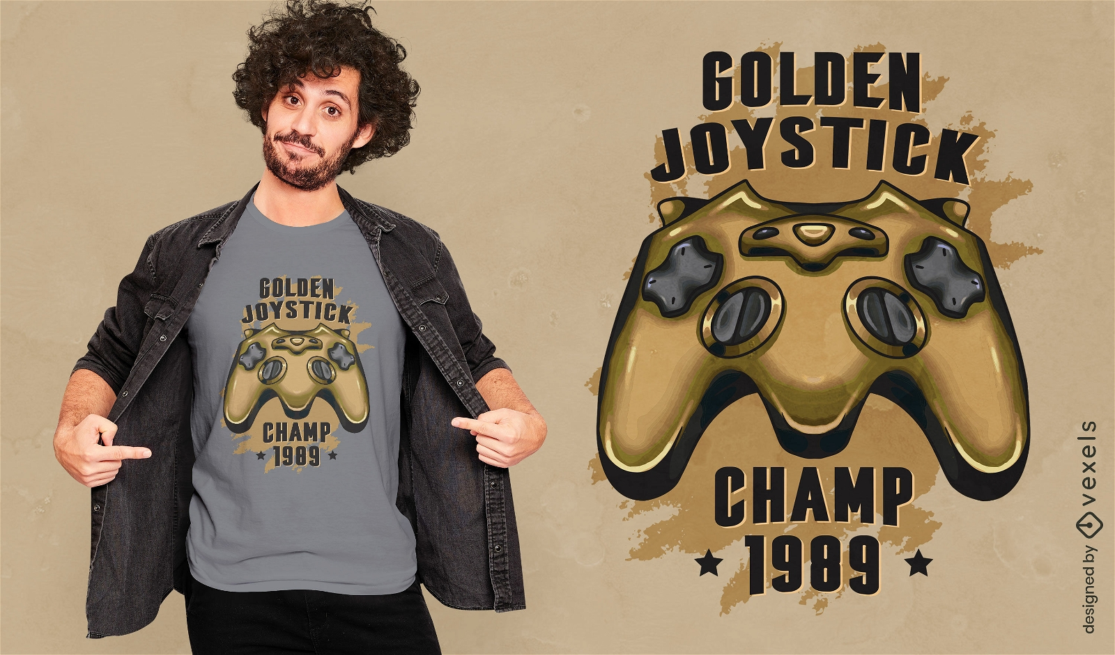 Design de camiseta de jogo de joystick dourado