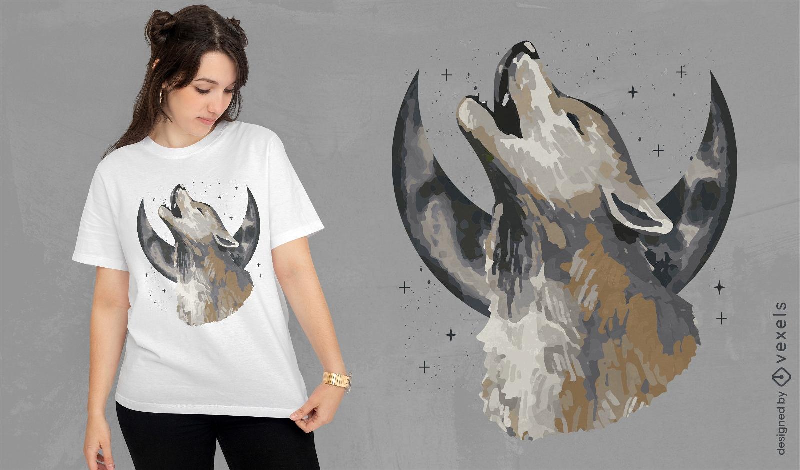 Design de camiseta de pintura de lobo uivante
