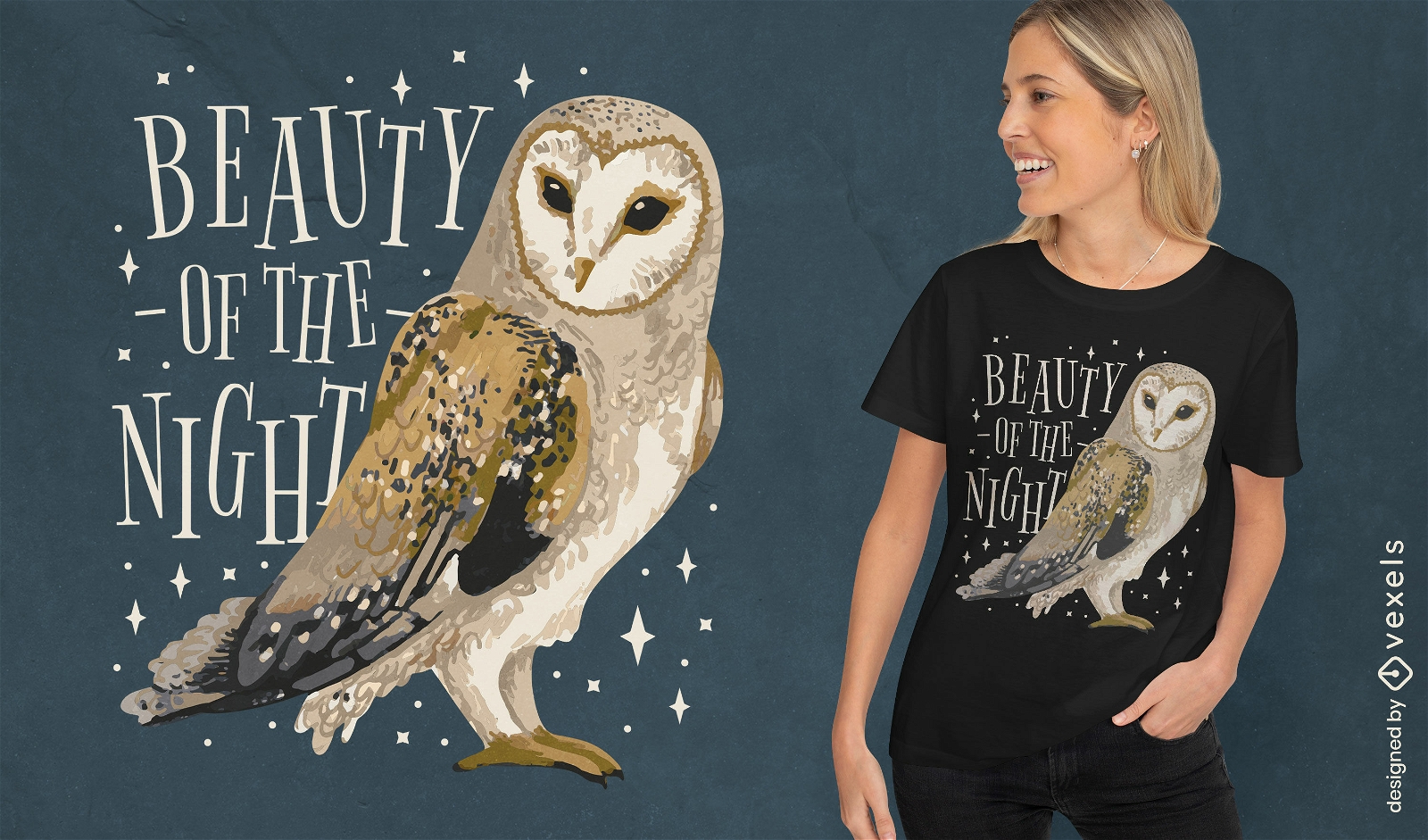 Beleza do design de t-shirt da coruja da noite