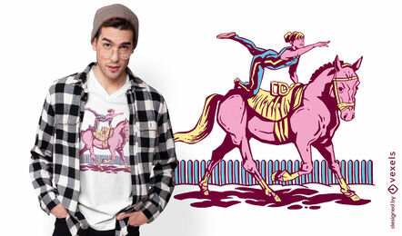 Diseño de camiseta de deporte animal de niña a caballo.