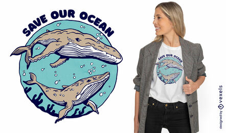 Diseño de camiseta de natación de animales marinos de ballenas.