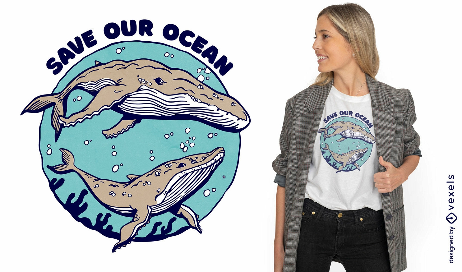 Diseño de camiseta de natación de animales marinos de ballenas.