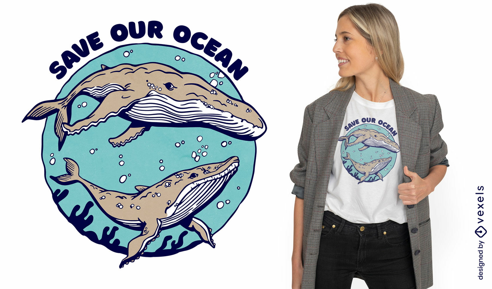 Whales sea animals swimming t-shirt design