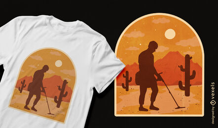 Trabalho de detector de metais em design de camiseta do deserto