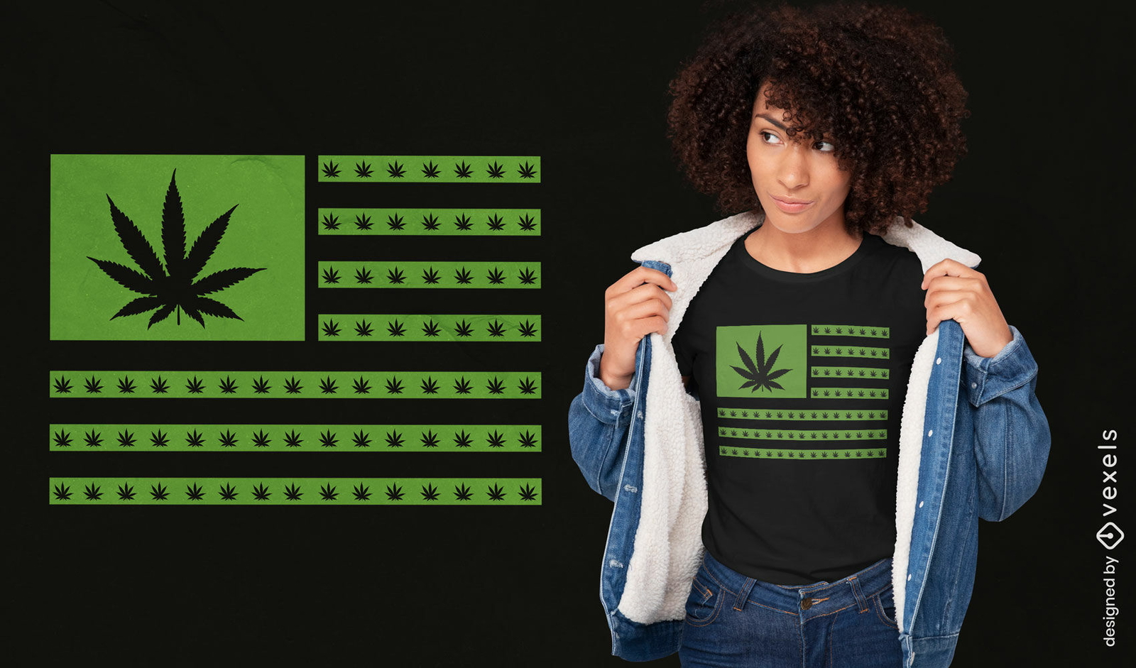 Weed en diseño de camiseta de bandera americana