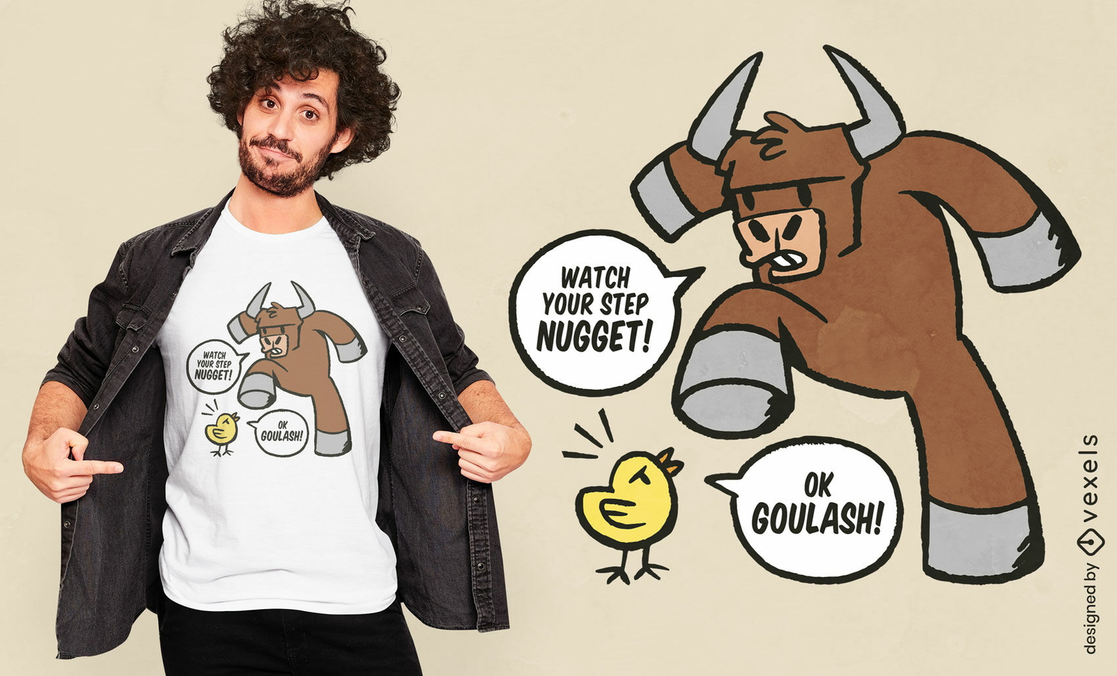 Stiertier- und Küken-T-Shirt-Design