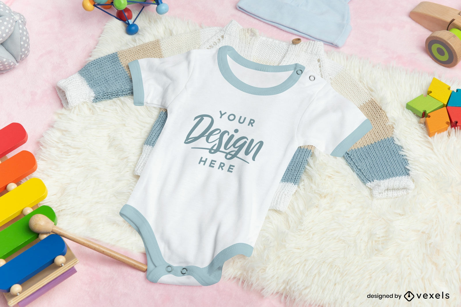 Baby onesie and sweater mockup design