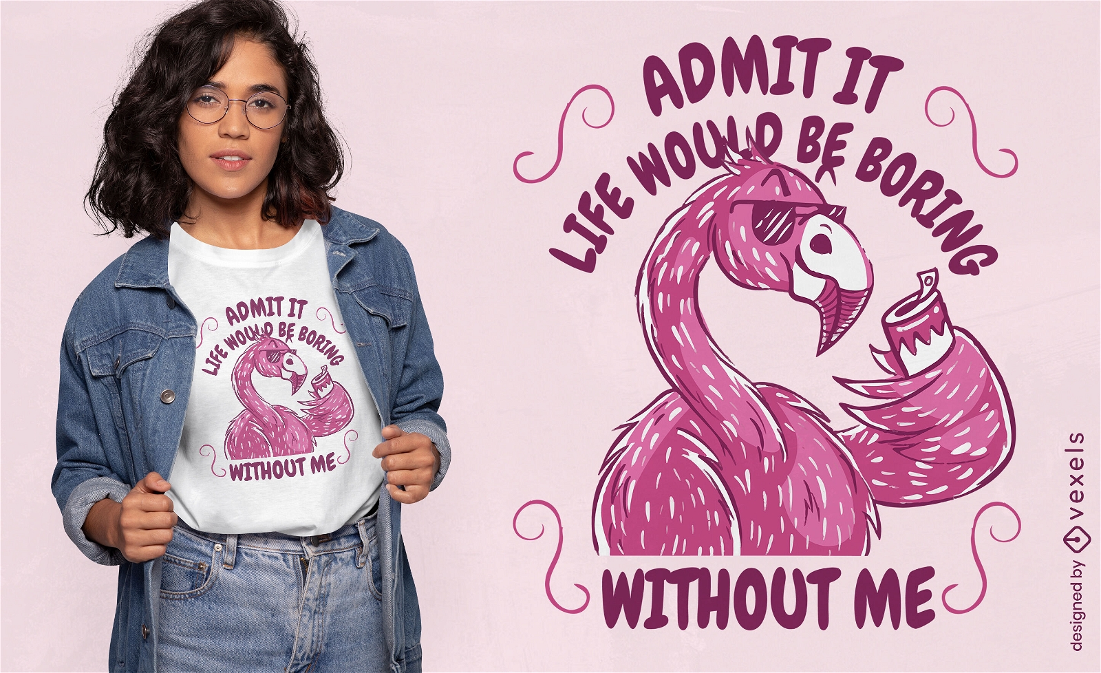 Design de camiseta com citação engraçada de flamingo rosa