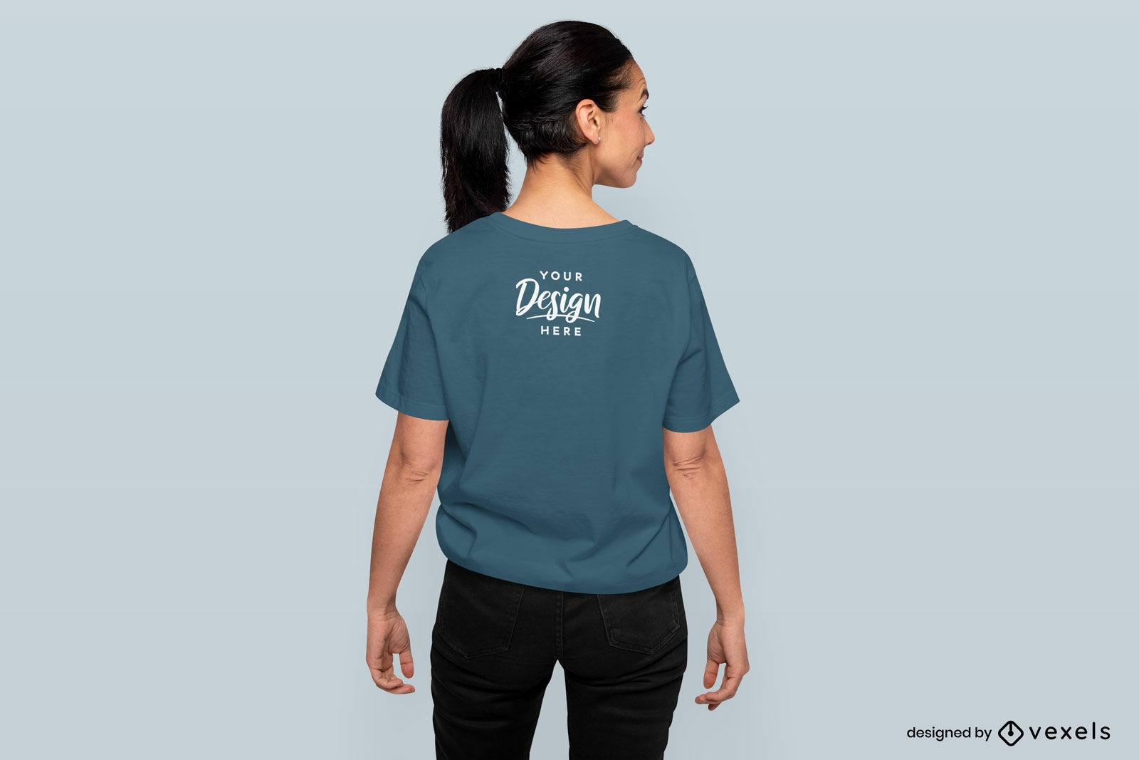 Woman in a ponytail back t-shirt mockup