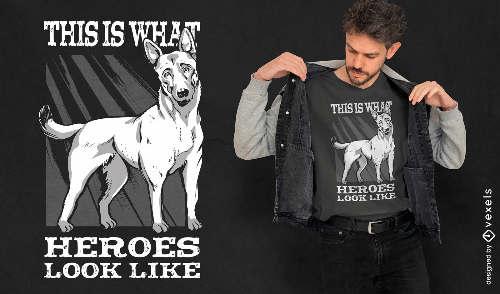 Diseño de camiseta de héroes de perros belgas malinois