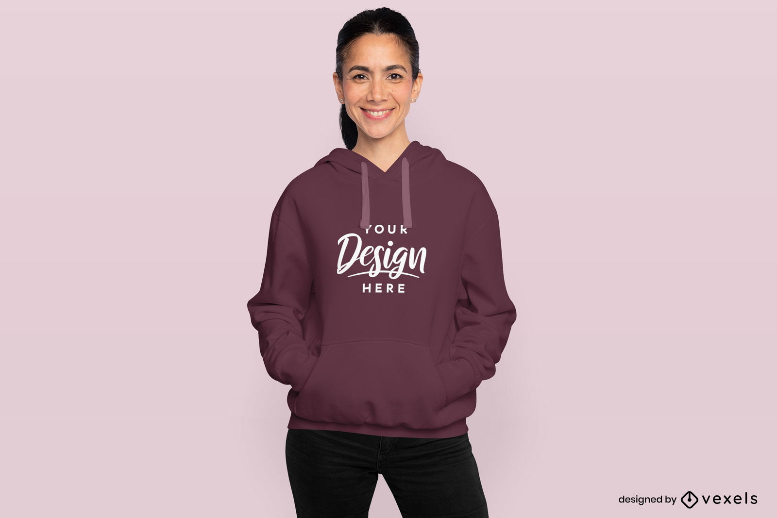 Woman with her hands in the pockets hoodie mockup