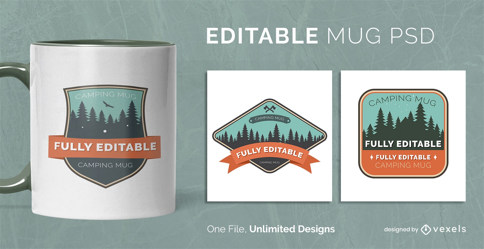 Camping badges scalable mug template